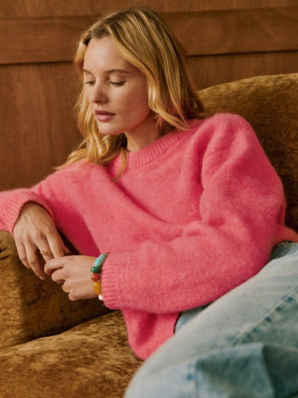 Like New Sezane Amiel Alpaca Blend Oversized Sweater Coral Pink Medium